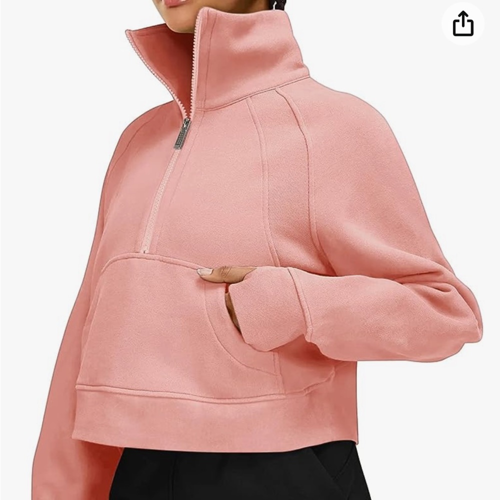 Fleece Lined 1/2 Zipper Collar Pullover Sweatshirts Long Sleeve Crop Tops